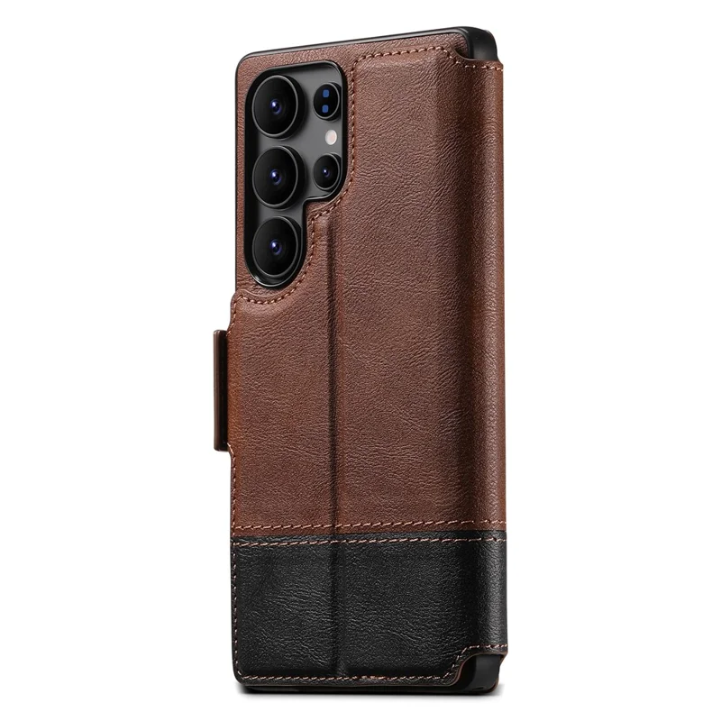 SUTENI Q-06 For Samsung Galaxy S24 Ultra Case Color Splicing Magnetic Detachable Leather Phone Cover - Brown