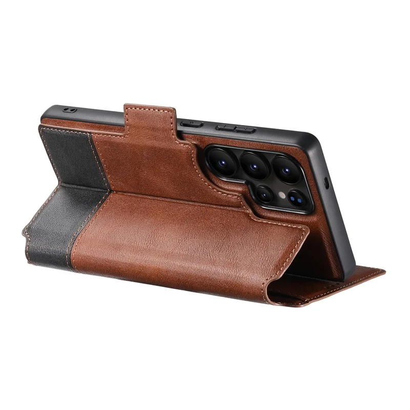 SUTENI Q-06 For Samsung Galaxy S24 Ultra Case Color Splicing Magnetic Detachable Leather Phone Cover - Brown