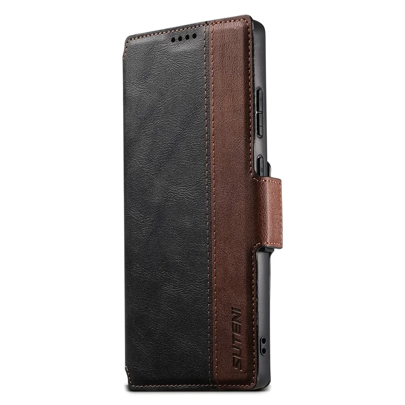 SUTENI Q-07 For Samsung Galaxy S25 Ultra Case Magnetic Color Splicing Cowhide Texture Leather Cover - Black