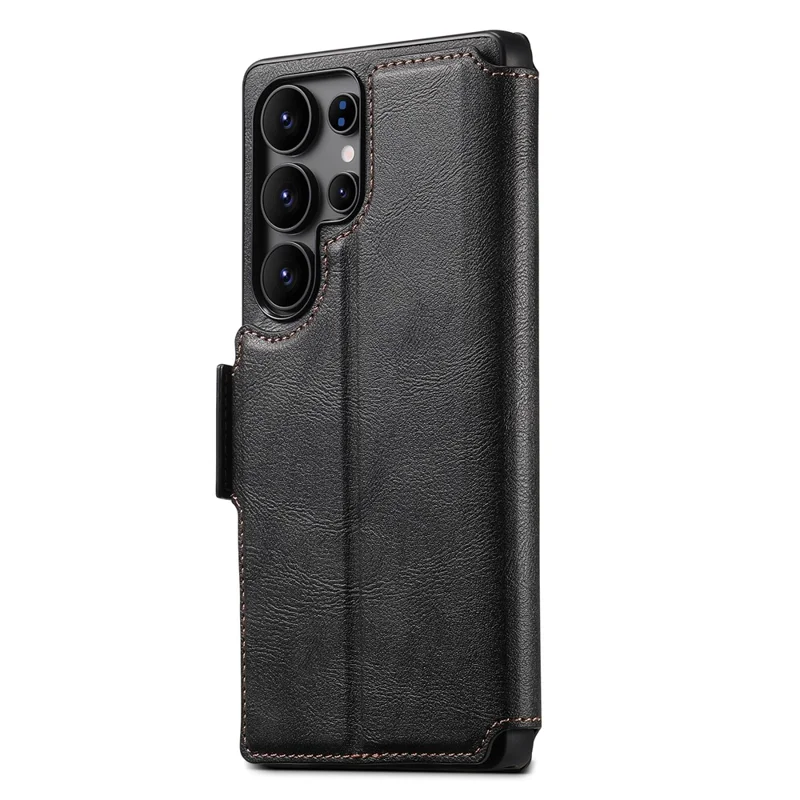 SUTENI Q-07 For Samsung Galaxy S25 Ultra Case Magnetic Color Splicing Cowhide Texture Leather Cover - Black