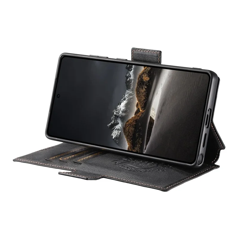 SUTENI Q-07 For Samsung Galaxy S25 Ultra Case Magnetic Color Splicing Cowhide Texture Leather Cover - Black