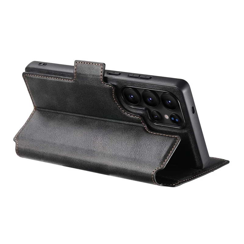 SUTENI Q-07 For Samsung Galaxy S25 Ultra Case Magnetic Color Splicing Cowhide Texture Leather Cover - Black