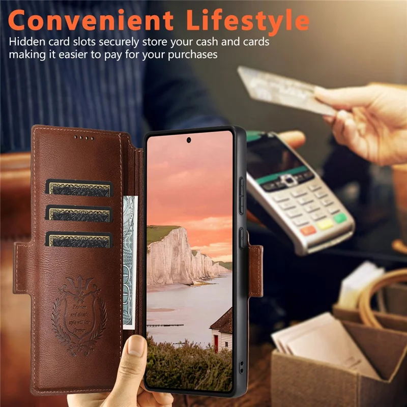 SUTENI Q-07 Чехол для Samsung Galaxy S24 Ultra с магнитным цветным разделением, текстурой из воловьей кожи - Коричневый