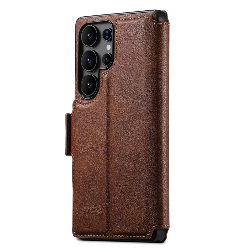 SUTENI Q-07 Чехол для Samsung Galaxy S24 Ultra с магнитным цветным разделением, текстурой из воловьей кожи - Коричневый