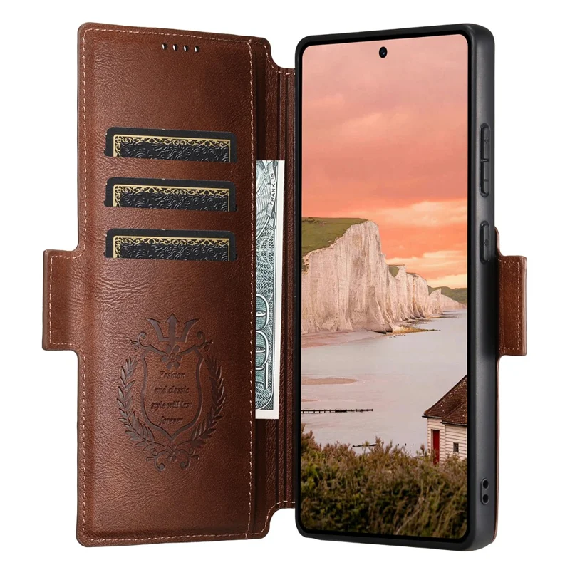 SUTENI Q-07 Чехол для Samsung Galaxy S24 Ultra с магнитным цветным разделением, текстурой из воловьей кожи - Коричневый