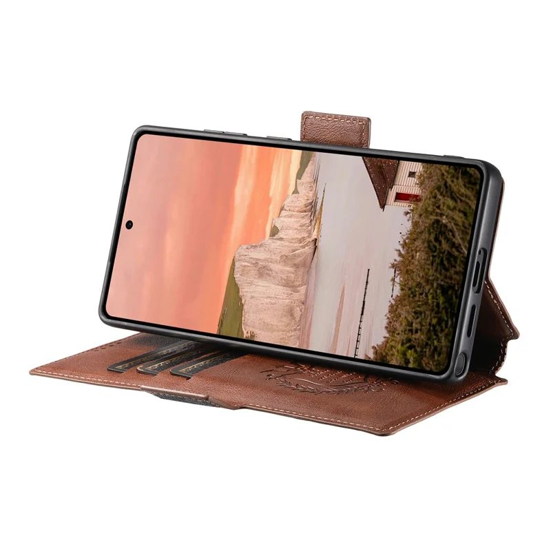SUTENI Q-07 Чехол для Samsung Galaxy S24 Ultra с магнитным цветным разделением, текстурой из воловьей кожи - Коричневый