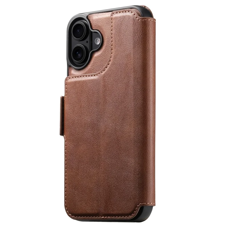 SUTENI Q-07 For iPhone 16 Case Magnetic Color Splicing Cowhide Texture Leather Cover - Brown