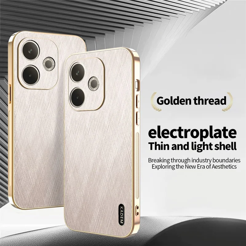 KADEM Phone Case For Oppo A5 Pro 5G (Global) / 4G (Global) / A5 Energy 5G (China) , Electroplating Silk Texture PU + TPU Back Cover - Gold