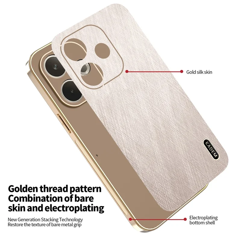 KADEM Phone Case For Oppo A5 Pro 5G (Global) / 4G (Global) / A5 Energy 5G (China) , Electroplating Silk Texture PU + TPU Back Cover - Gold