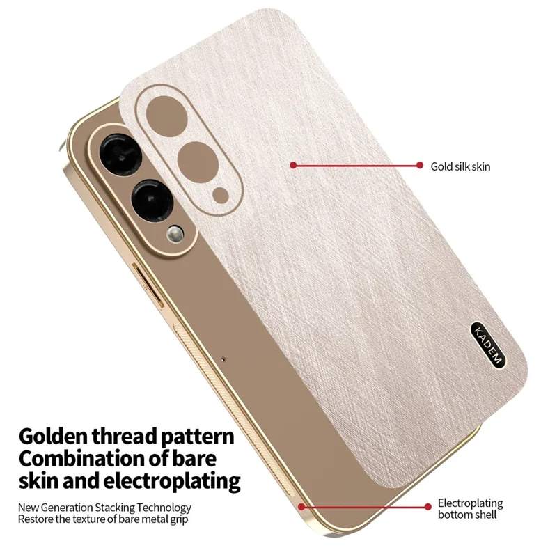 KADEM per Samsung Galaxy S25 Edge Cover Elettroplaccato Texture in Seta PU + TPU Custodia Posteriore per Telefono - Oro