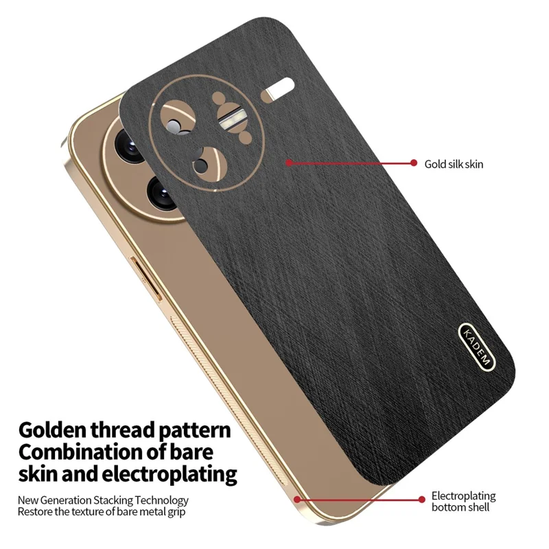 KADEM For Xiaomi Poco F7 Ultra 5G / Redmi K80 Pro 5G Case Electroplating Silk Texture PU + TPU Phone Back Cover - Black