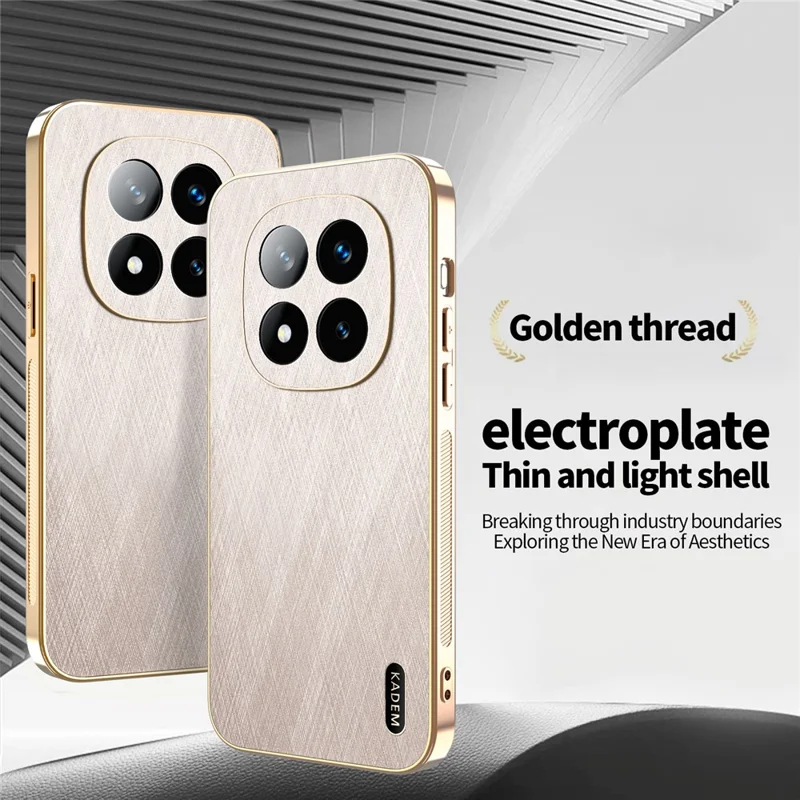 KADEM Pour Xiaomi Redmi Note 14 Pro+ 5G Étui Électropoli Texture Soyeuse PU + TPU Coque Arrière de Téléphone - Or