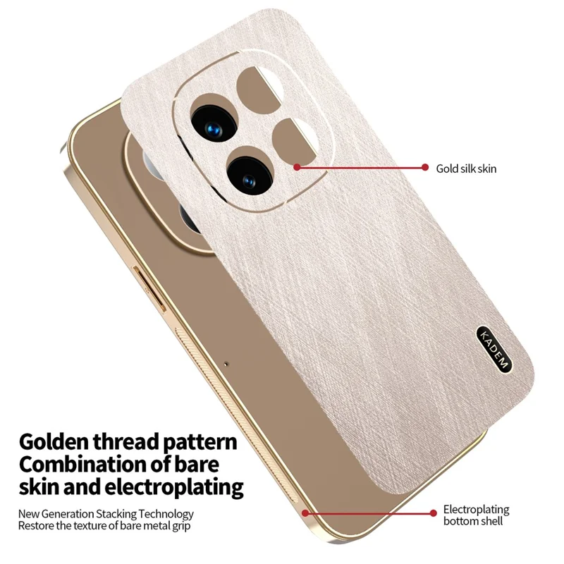 KADEM Pour Xiaomi Redmi Note 14 Pro+ 5G Étui Électropoli Texture Soyeuse PU + TPU Coque Arrière de Téléphone - Or