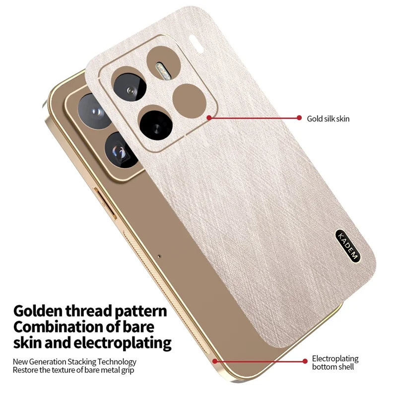 KADEM per Xiaomi 15 Pro Cover Elettroplaccato Texture di Seta PU + TPU Cover Posteriore Telefono - Oro
