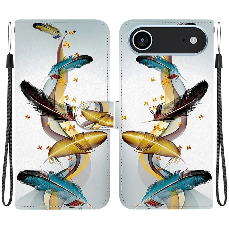 For iPhone Air Case Pattern Printing Anti-Drop Leather Flip Wallet Phone Cover with Lanyard - Golden Butterfly Feather