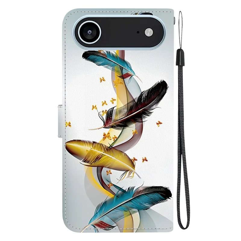 For iPhone Air Case Pattern Printing Anti-Drop Leather Flip Wallet Phone Cover with Lanyard - Golden Butterfly Feather