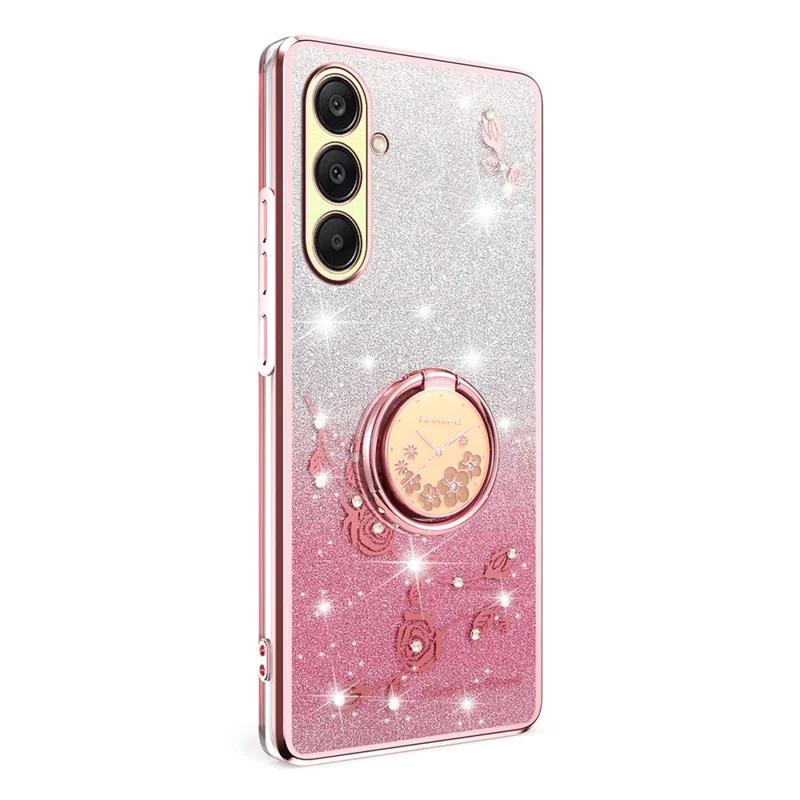 KADEM Pour Coque Samsung Galaxy A26 5G avec Anneau Support TPU Fleurs Étui de Téléphone Dégradé Pailleté - Or Rose