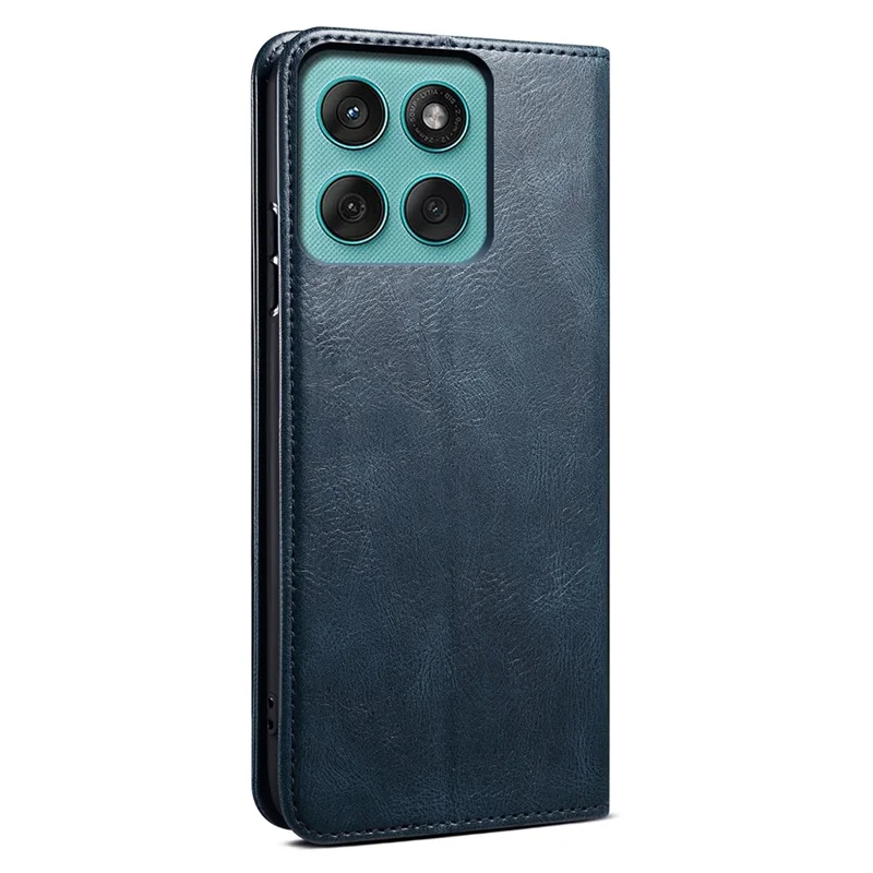 Funda de cuero tipo caballo loco con textura encerada y soporte para Motorola Edge 60 Pro 5G - Azul