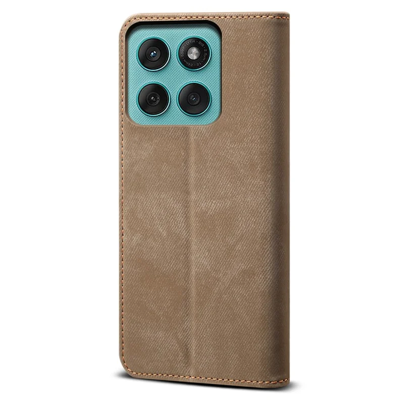 For Motorola Edge 60 Pro 5G Case Jeans Cloth Texture Anti-Scratch Leather Stand Phone Cover - Khaki