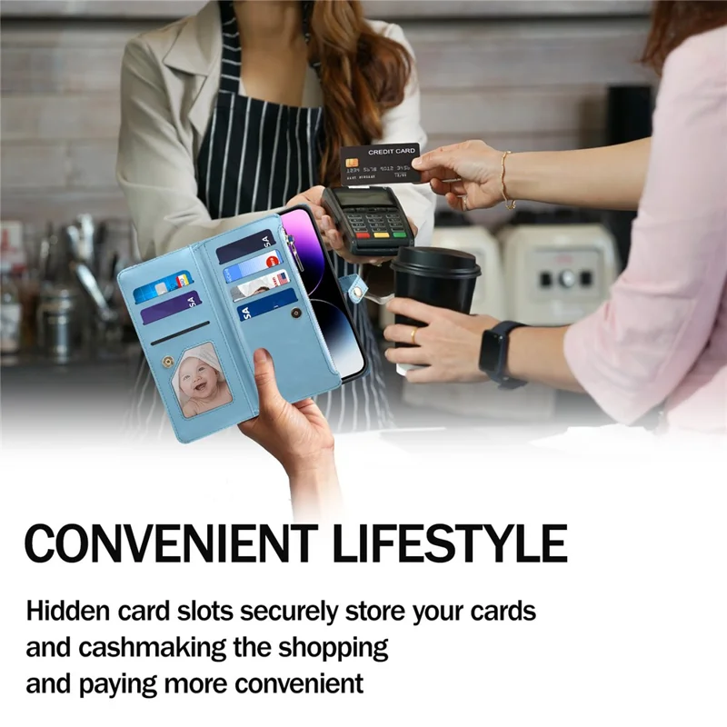 ESEBLE Galaxy Serie Für Motorola Edge 60 Pro 5G Hülle RFID-Blockierung Lederhülle mit Reißverschluss, Schulterriemen + Handgelenkband - Blau