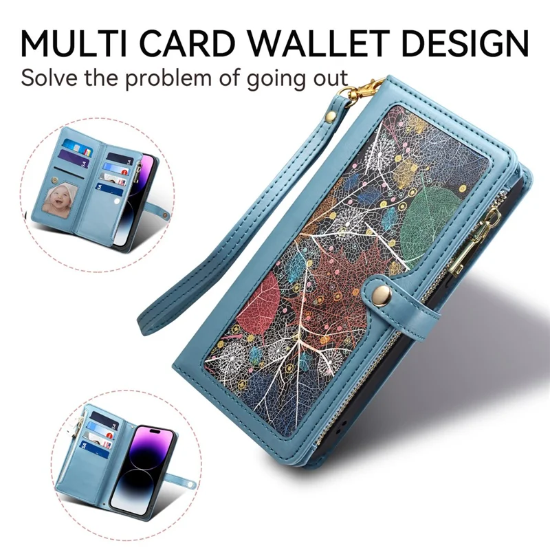 ESEBLE Galaxy Serie Für Motorola Edge 60 Pro 5G Hülle RFID-Blockierung Lederhülle mit Reißverschluss, Schulterriemen + Handgelenkband - Blau