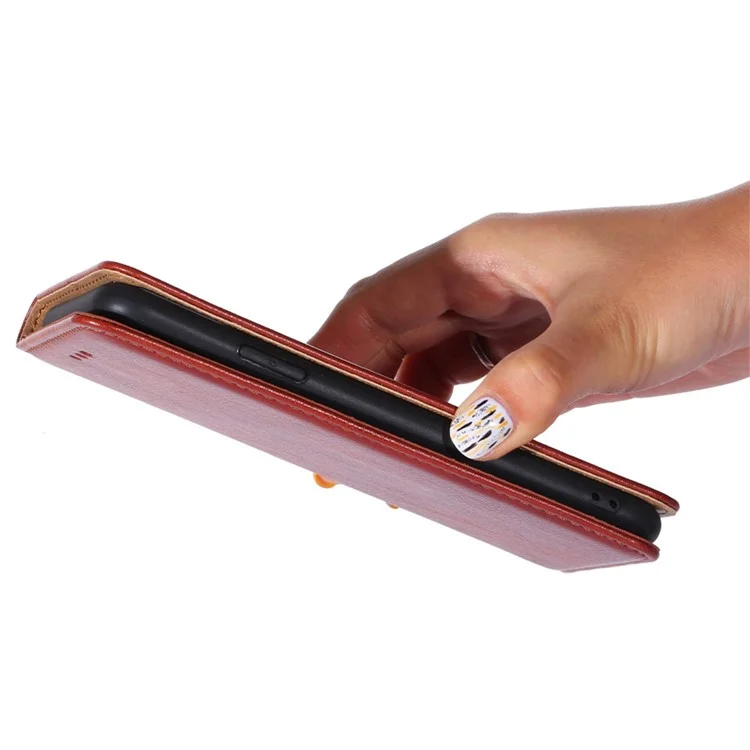 Für Oppo A57s 4G / A57e 4G / A57 4G PU-Leder-Magnetisch Automatisch Schließend Anti-Drop-Case Handy Brieftasche Ständer Schutzhülle - Braun