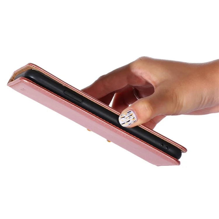 Für Oppo A57s 4G / A57e 4G PU Leder Magnetic Auto Schließung Anti-drop-hülle Telefon Brieftasche Schutzabdeckung - Roségold