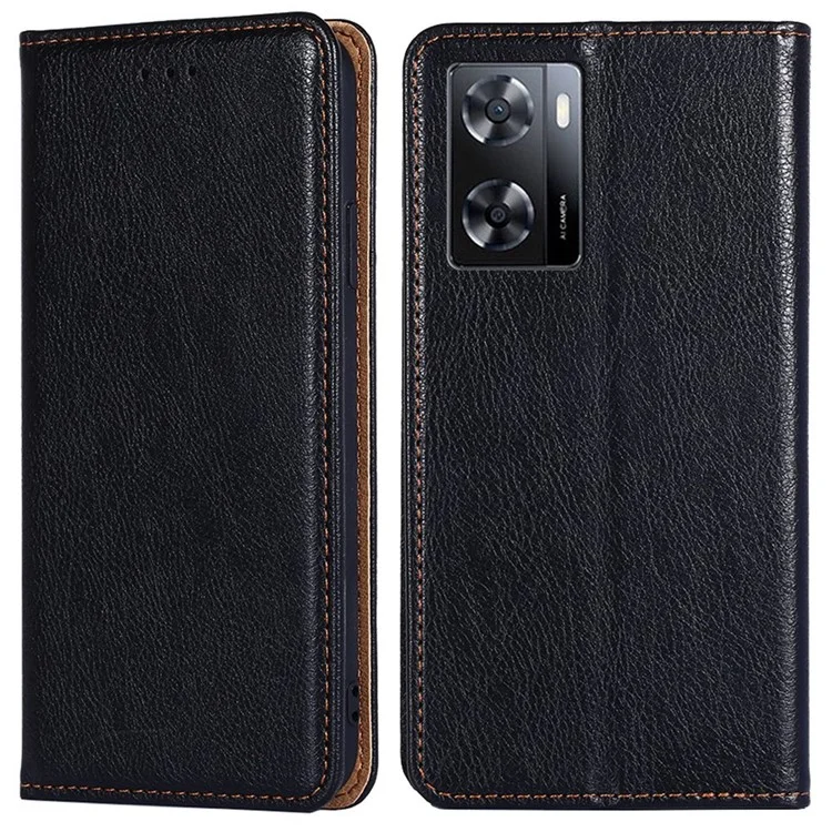 For Oppo A57s 4G / A57e 4G / A57 4G PU Leather Magnetic Auto Closing Anti-drop Case Phone Wallet Stand Protective Cover - Black