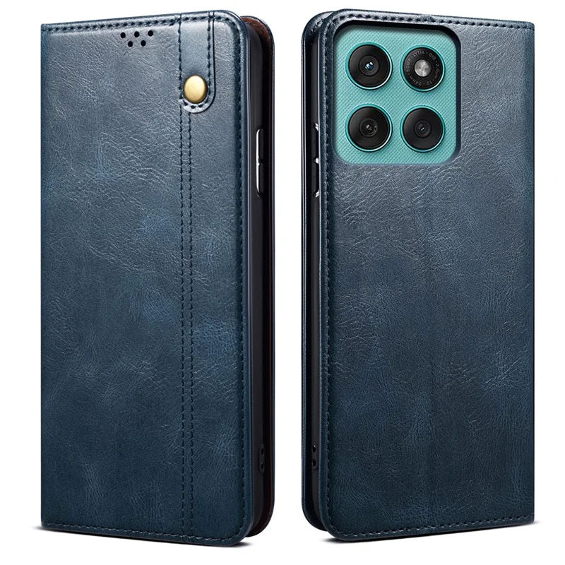 Capa de Couro Carteira Estilo Crazy Horse para Motorola Moto G56 5G - Azul