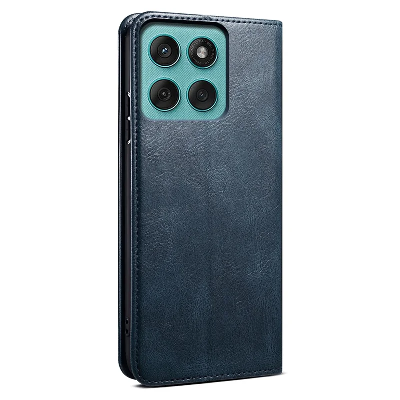 Capa de Couro Carteira Estilo Crazy Horse para Motorola Moto G56 5G - Azul