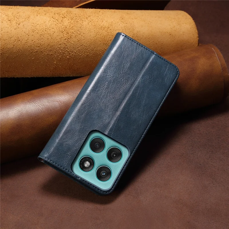 Capa de Couro Carteira Estilo Crazy Horse para Motorola Moto G56 5G - Azul
