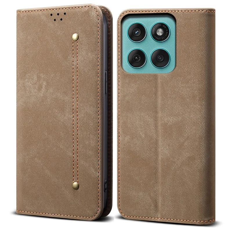 Чехол для Motorola Moto G56 5G из джинсовой ткани с текстурой, противоударный кожаный чехол-подставка - Хаки