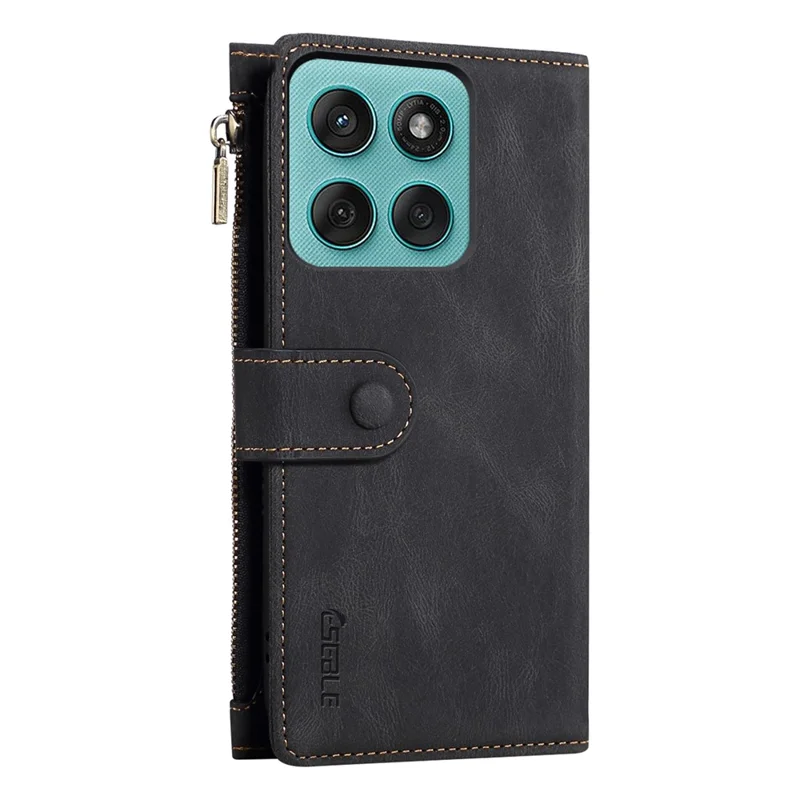ESEBLE Star Series For Motorola Moto G56 5G Case Zipper Wallet Leather Stand Phone Cover with Wrist Strap - Black