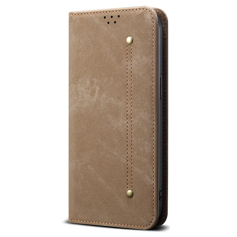 For OnePlus 13s 5G Case Jeans Cloth Texture Anti-Scratch Leather Stand Phone Cover - Khaki