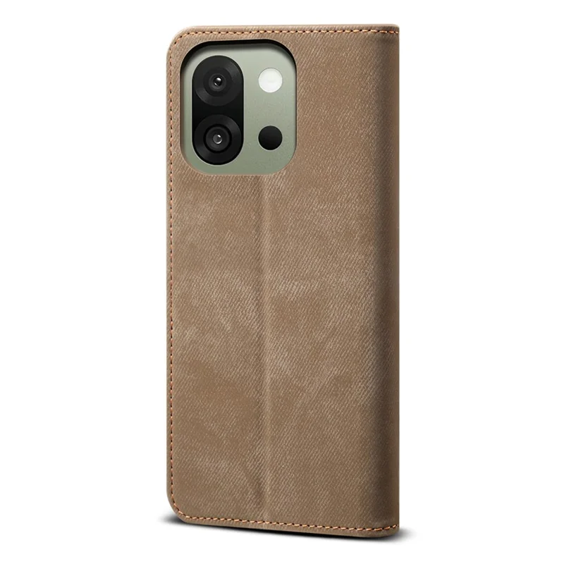 For OnePlus 13s 5G Case Jeans Cloth Texture Anti-Scratch Leather Stand Phone Cover - Khaki