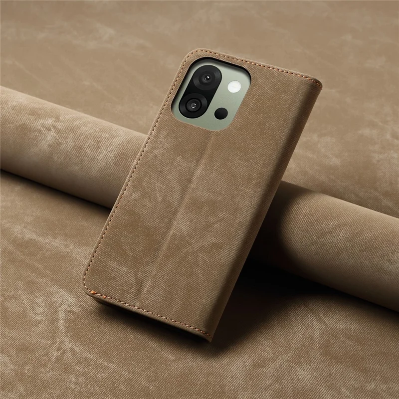 For OnePlus 13s 5G Case Jeans Cloth Texture Anti-Scratch Leather Stand Phone Cover - Khaki