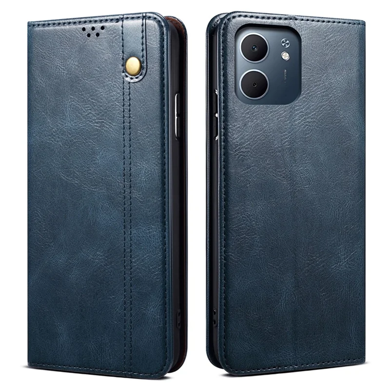 For Oppo A5x 4G / 5G Case Crazy Horse Texture Waxy Leather Wallet Stand Phone Cover - Blue