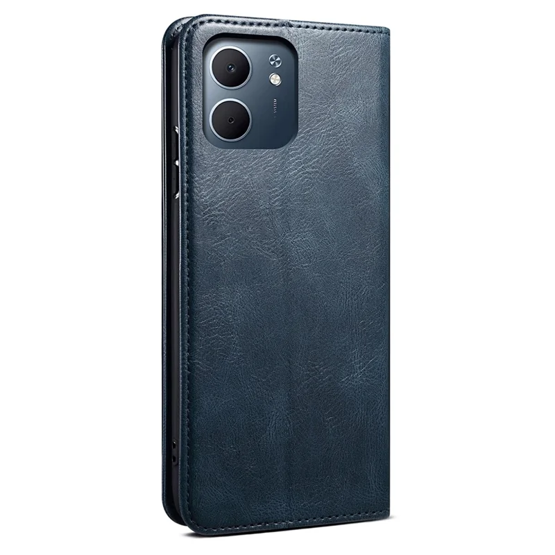 For Oppo A5x 4G / 5G Case Crazy Horse Texture Waxy Leather Wallet Stand Phone Cover - Blue