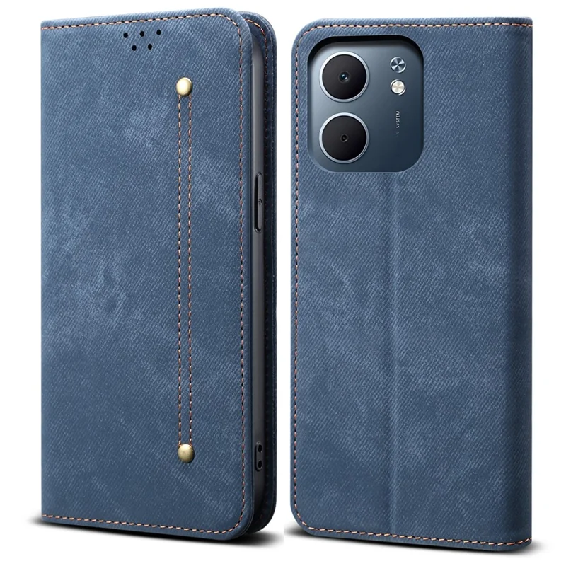 For Oppo A5x 4G / 5G Case Jeans Cloth Texture Anti-Scratch Leather Stand Phone Cover - Blue