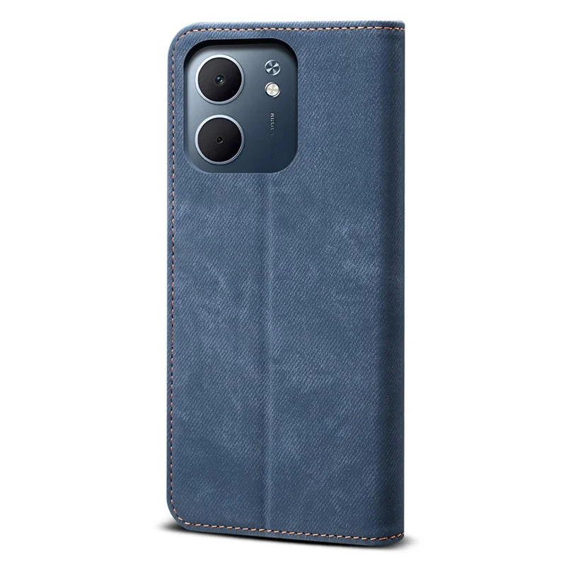 For Oppo A5x 4G / 5G Case Jeans Cloth Texture Anti-Scratch Leather Stand Phone Cover - Blue