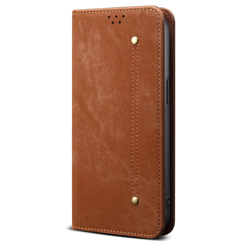 Funda para Oppo A5x 4G / 5G con Textura de Vaqueros, Protección Antiarañazos y Soporte de Cuero - Color Café