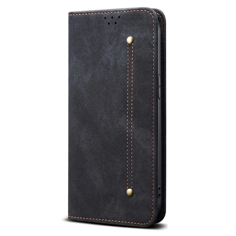 For Oppo A5x 4G / 5G Case Jeans Cloth Texture Anti-Scratch Leather Stand Phone Cover - Black