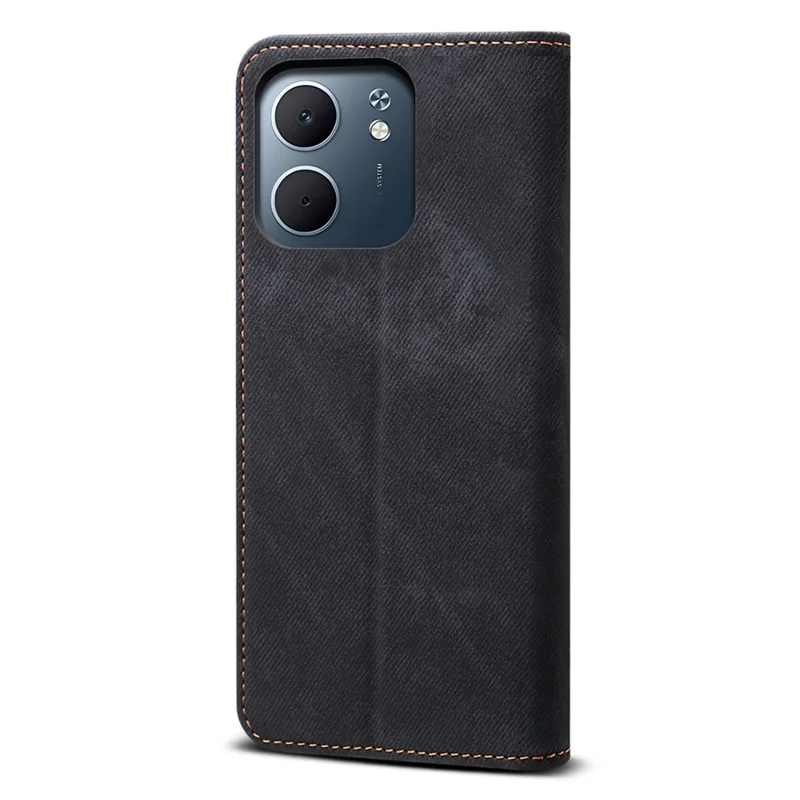 For Oppo A5x 4G / 5G Case Jeans Cloth Texture Anti-Scratch Leather Stand Phone Cover - Black
