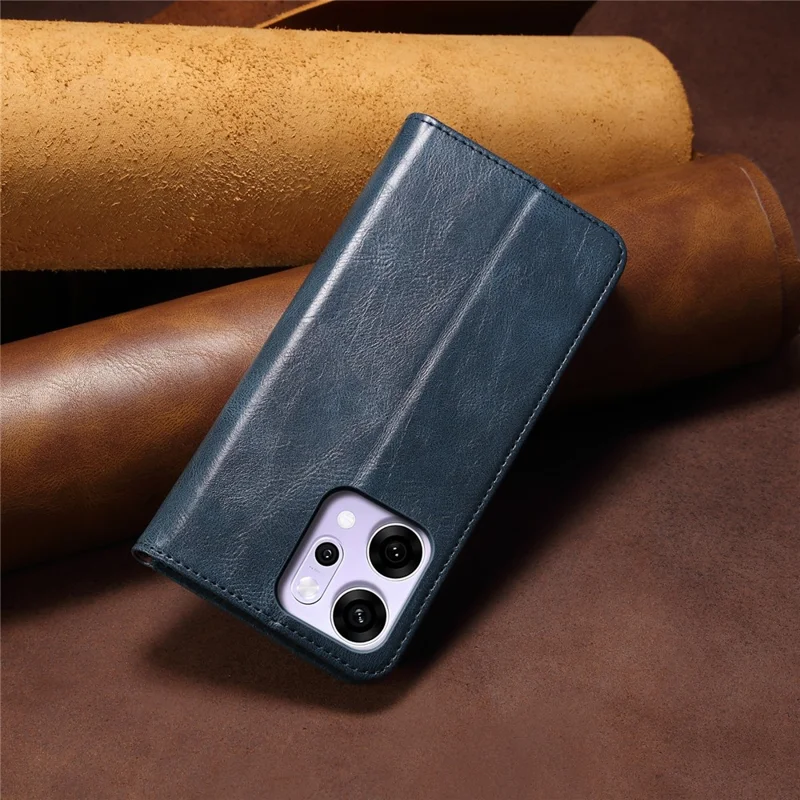 For Oppo Reno14 5G (Global) Case Crazy Horse Texture Waxy Leather Wallet Stand Phone Cover - Blue