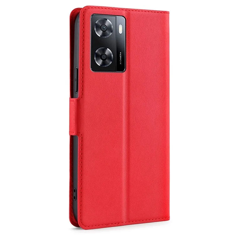 Para Oppo A57s 4G / A57e 4G / A57 4G, Capa de telefone de couro PU antirrisco, ultrafina, com fecho magnético duplo, suporte e slot para cartão - Vermelho