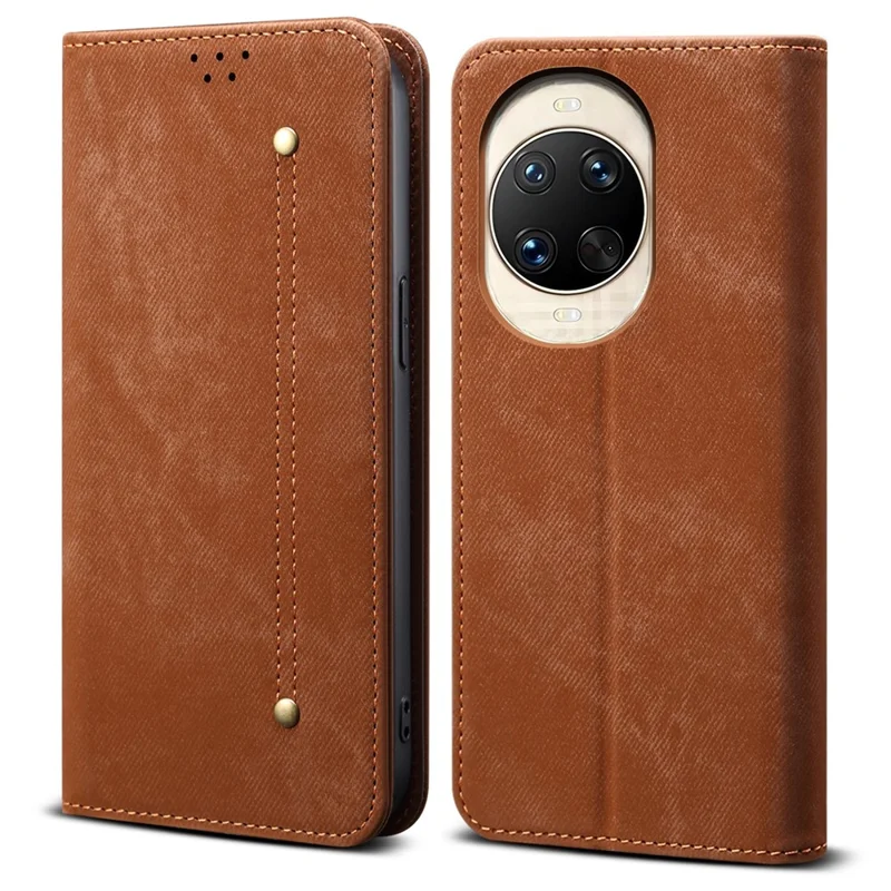 For Huawei nova 14 5G Case Jeans Cloth Texture Anti-Scratch Leather Stand Phone Cover - Coffee