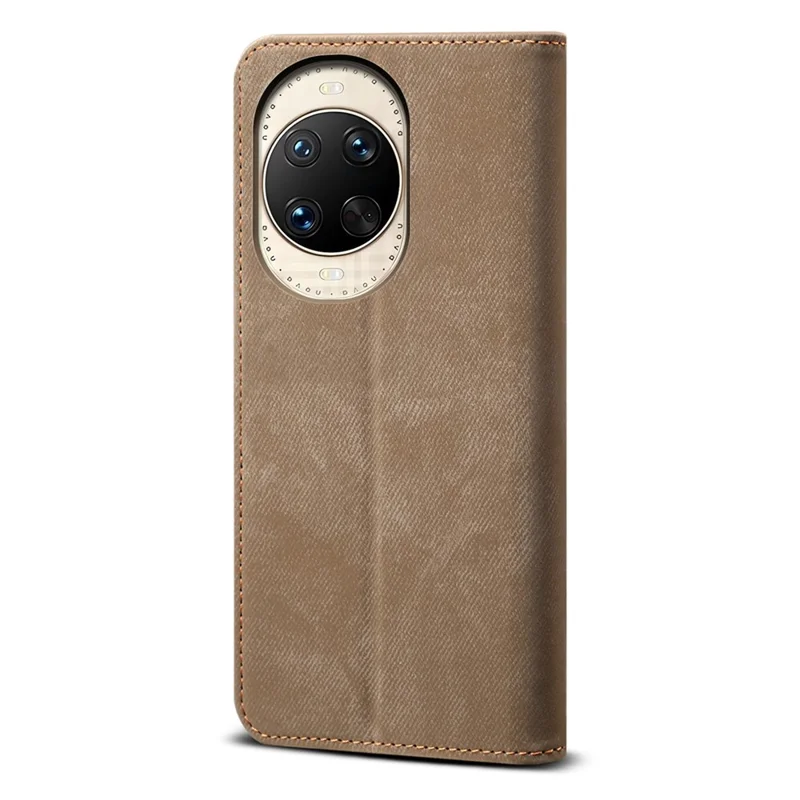 Capa de Couro para Huawei nova 14 Ultra 5G com Textura de Jeans, Proteção Anti-Arranhões e Suporte - Cor Cáqui