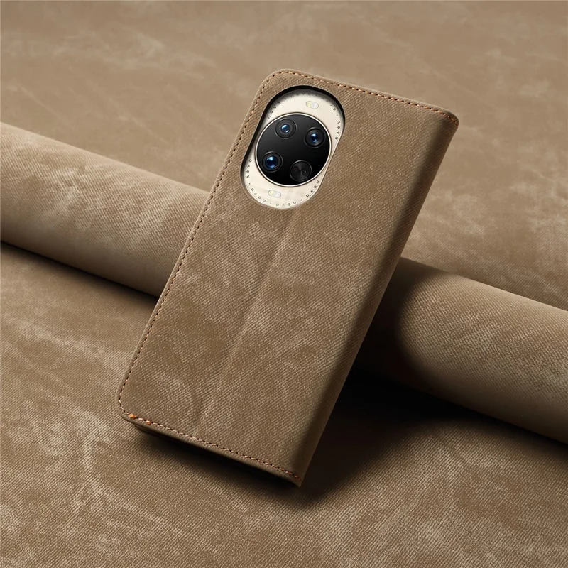 Capa de Couro para Huawei nova 14 Ultra 5G com Textura de Jeans, Proteção Anti-Arranhões e Suporte - Cor Cáqui