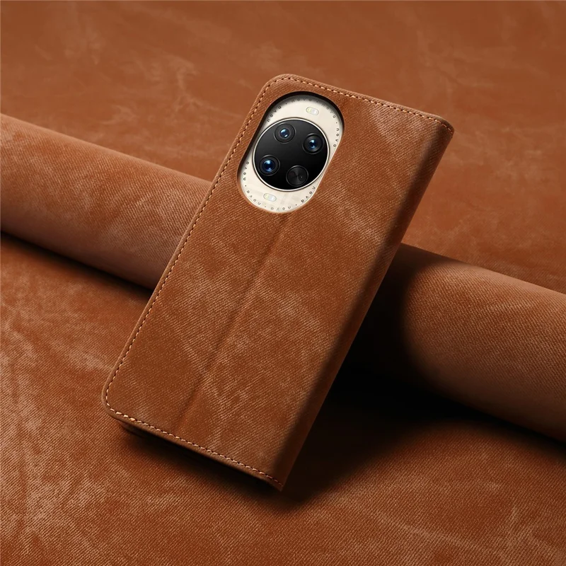 For Huawei nova 14 Ultra 5G Case Jeans Cloth Texture Anti-Scratch Leather Stand Phone Cover - Coffee