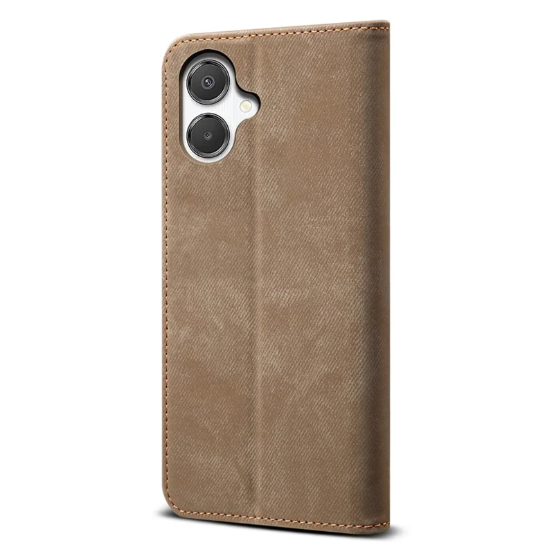 Étui en cuir pour Samsung Galaxy A07 avec texture de jean, protection anti-rayures et support - Kaki